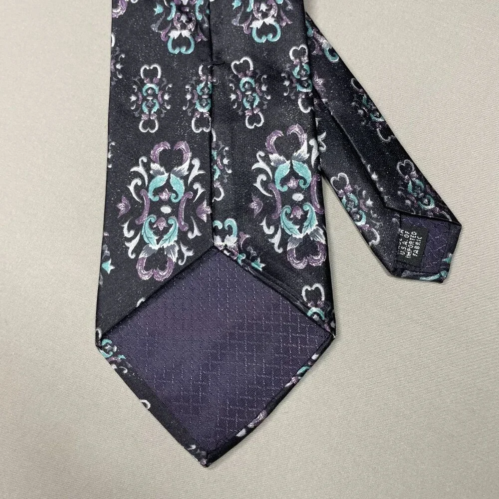 Christian Dior Monsieur Mens Tie black purple blue silk filigree floral designer